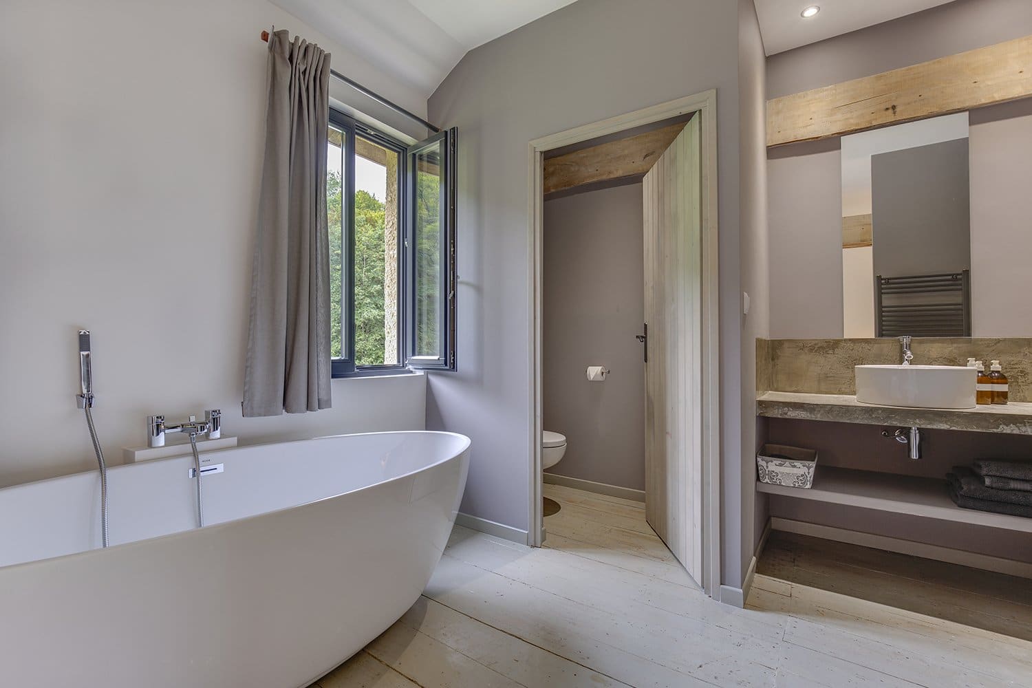 Free standing bath in beautiful gite bathroom