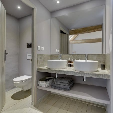 Stunning gite bathroom in grey with shower