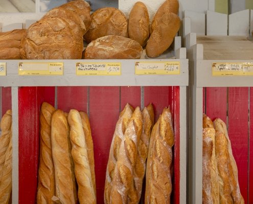 Fresh French bread in a local bakery