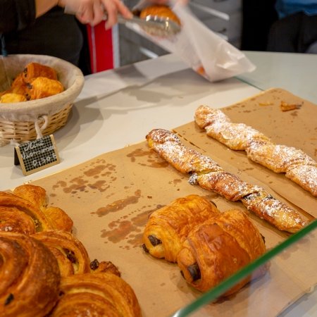 Local Dordogne patisserie showing freshly baked produce