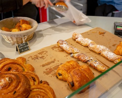 Local Dordogne patisserie showing freshly baked produce