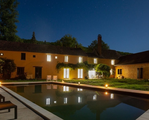 Stunning Dordogne gite swimming pool at night