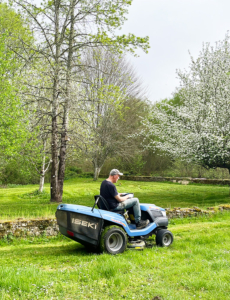 Mowing the new lawn Mowing the beautiful new lawn