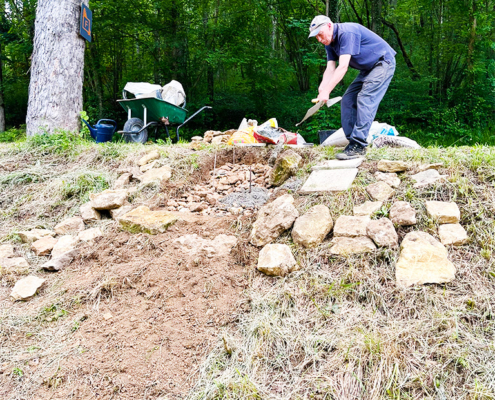 Building the plinth in the garden for the statue