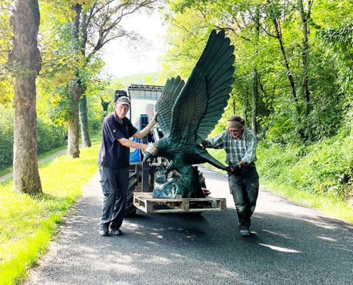 Moving the statue along the main road