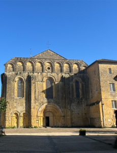 Front of the abbey in Cadouin in the Dordogne