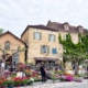 View of cafe at Cadouin flower market