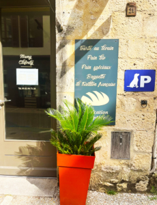 Boulangerie sign and entrance