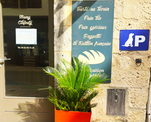 Boulangerie sign and entrance