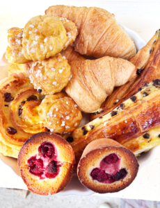 Selection of purchased bread and pastries