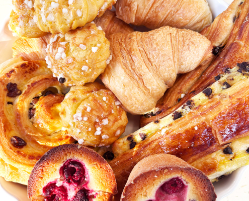 Selection of purchased bread and pastries
