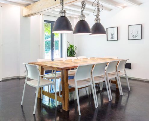Gite dining room and table with space for ten people