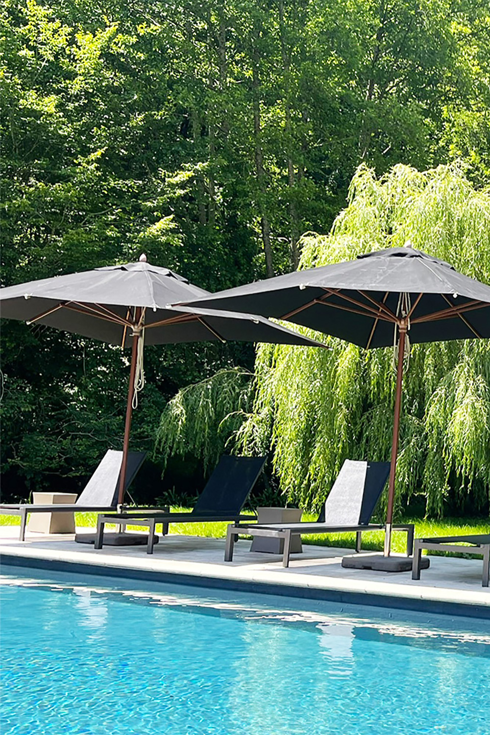 Sunbeds by the gite pool in the Dordogne
