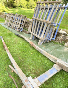 Antique wagon in pieces Antique hay wagon in pieces