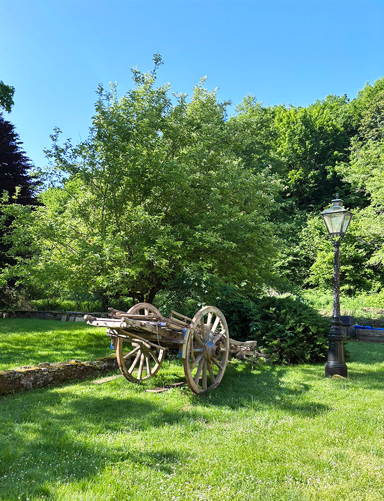 Antique wagon in the Dordogne countryside Beautiful antique hay wagon being restored