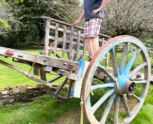 Peter on the wagon! Gite owner working on the waggon