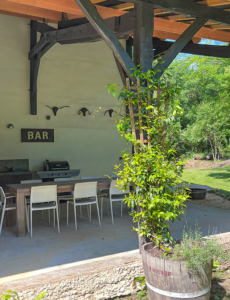 Outside dining area Outside dining area at the gîte in the Dordogne