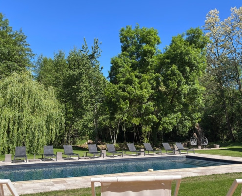 Wonderful swimming pool area at the Dordogne gite